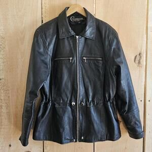 Y2K Leather Jacket Colebrook & Co. Women’s Large Black Coat Cinched Waist